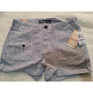 Navy Pinstripe Striped High Rise Trouser Shorts